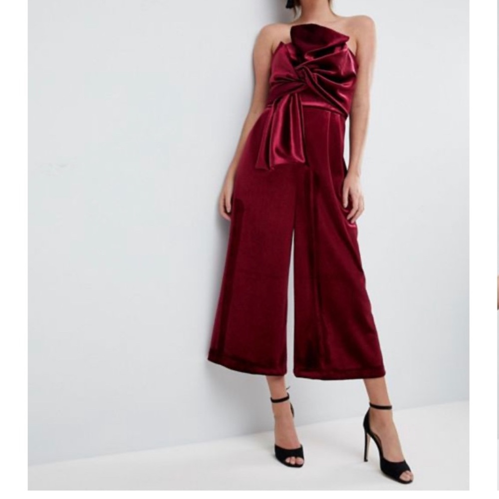NWT ASOS Red Velvet Culotte Strapless Jumpsuit
